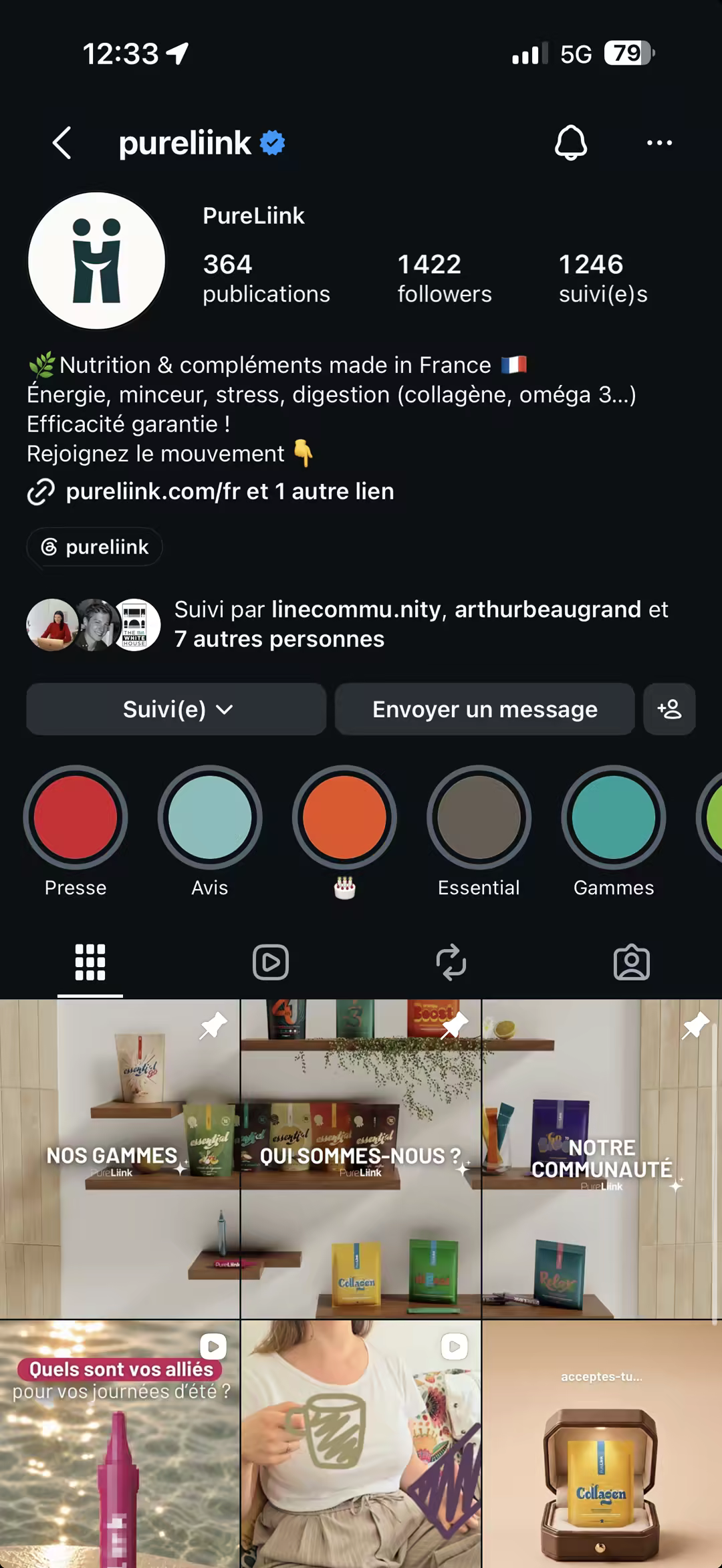 Feed Instagram PureLiink après l'accompagnement